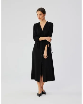 Rochie midi din viscoza cu mansete legate,, Negru