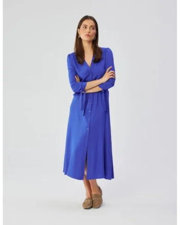 Rochie midi din viscoza cu mansete legate,, Albastru