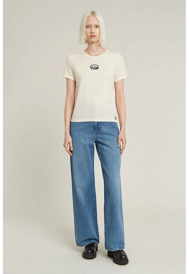 Tricou de bumbac cu logo, Crem
