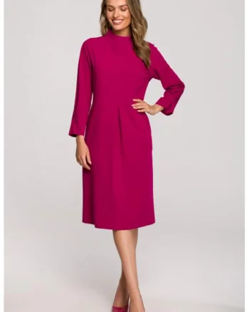 Rochie midi cu guler inalt,, Roz