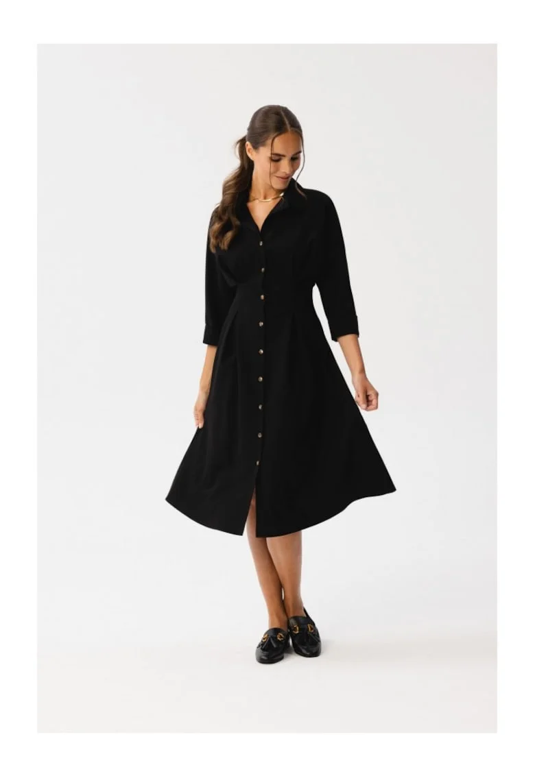 Rochie Emery cu pliuri in talie,, Negru