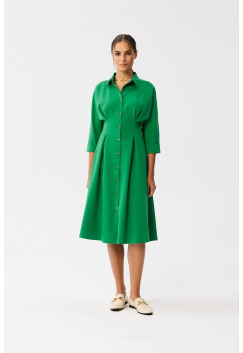 Rochie Emery cu pliuri in talie,, Verde