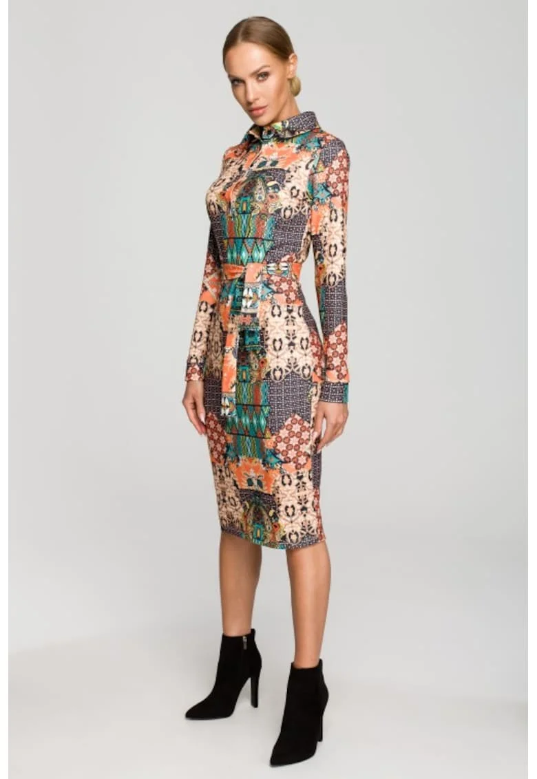 Rochie midi cu guler,, Multicolor