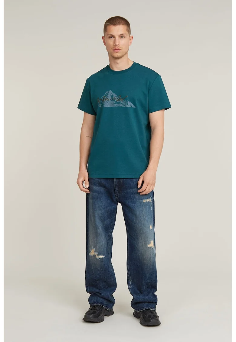 Tricou de bumbac organic cu imprimeu grafic, Albastru