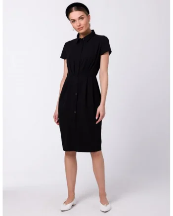 Rochie camasa cu nasturi si guler,, Negru