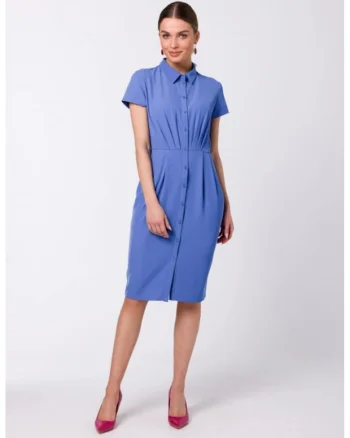 Rochie camasa cu nasturi si guler,, Albastru