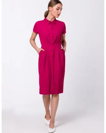 Rochie camasa cu nasturi si guler,, Roz