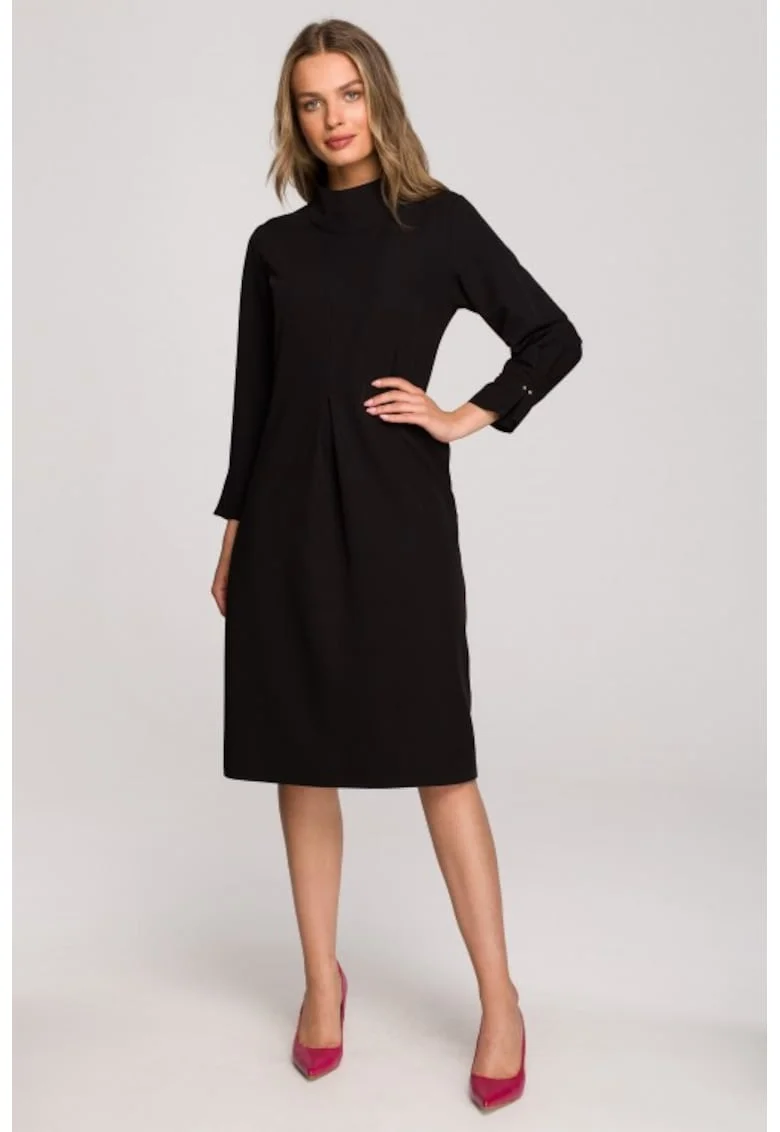 Rochie midi cu guler inalt,, Negru
