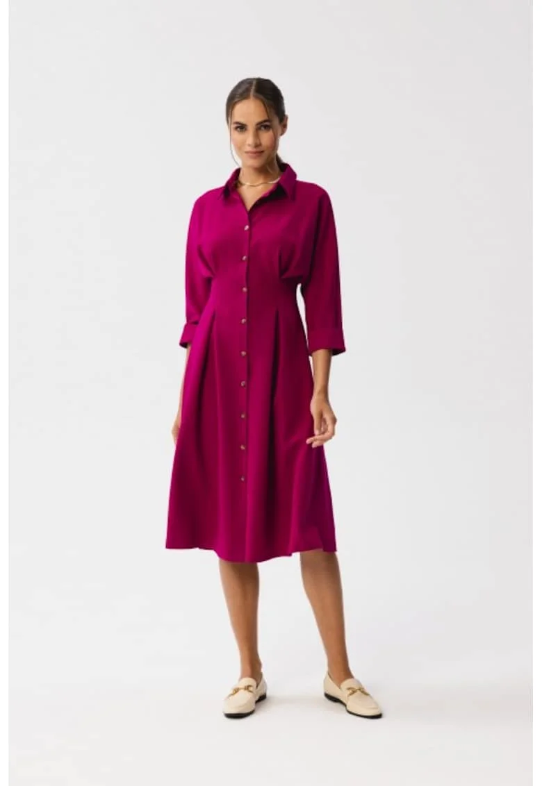 Rochie Emery cu pliuri in talie,, Roz
