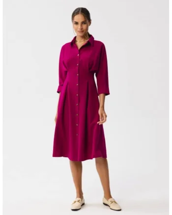 Rochie Emery cu pliuri in talie,, Roz