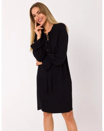 Rochie cu sireturi in fata,, Negru