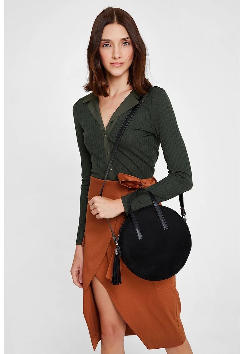 Pulover slim fit cu revere decupate, Verde padure
