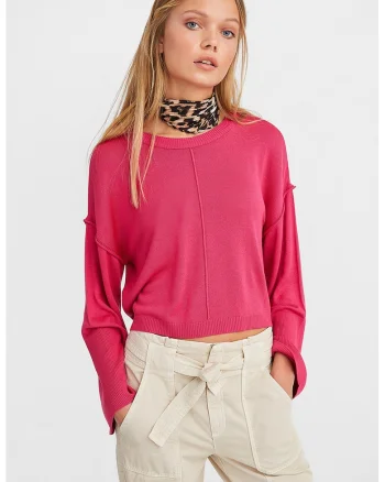 Pulover crop cu decolteu la baza gatului, Fucsia