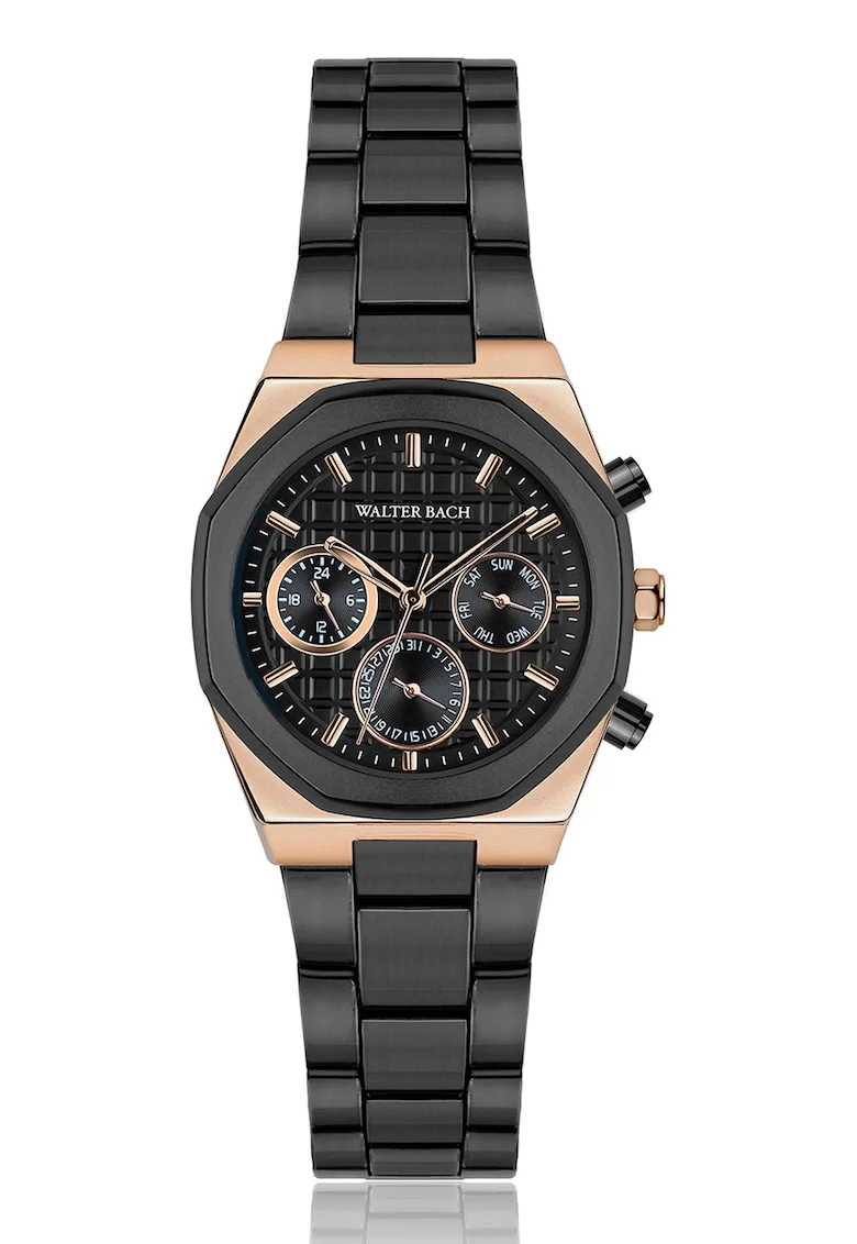 Ceas quartz cu bratara din otel inoxidabil, Auriu roseqwxzg, Auriu rose/Negru