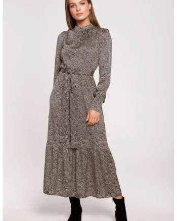 Rochie maxi cu volane,  Gri, Gri