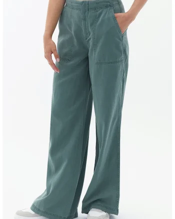 Pantaloni cu croiala ampla si talie medie, Verde