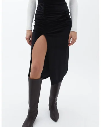 Fusta cu talie inalta si slit frontal, Negru