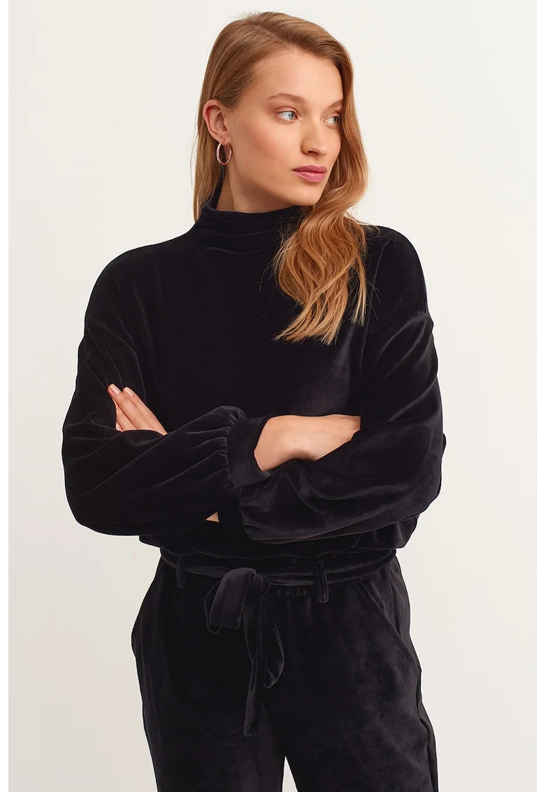 Bluza de trening din amestec de modal cu decolteu la baza gatului, Negru