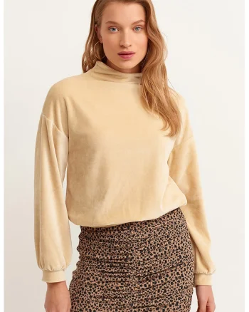Bluza de trening din amestec de modal cu decolteu la baza gatului, Bej