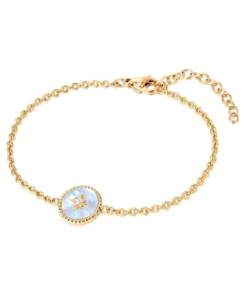 Bratara placata cu aur de 14K si decorata cu cristal si Mother Of Pearl, Auriu