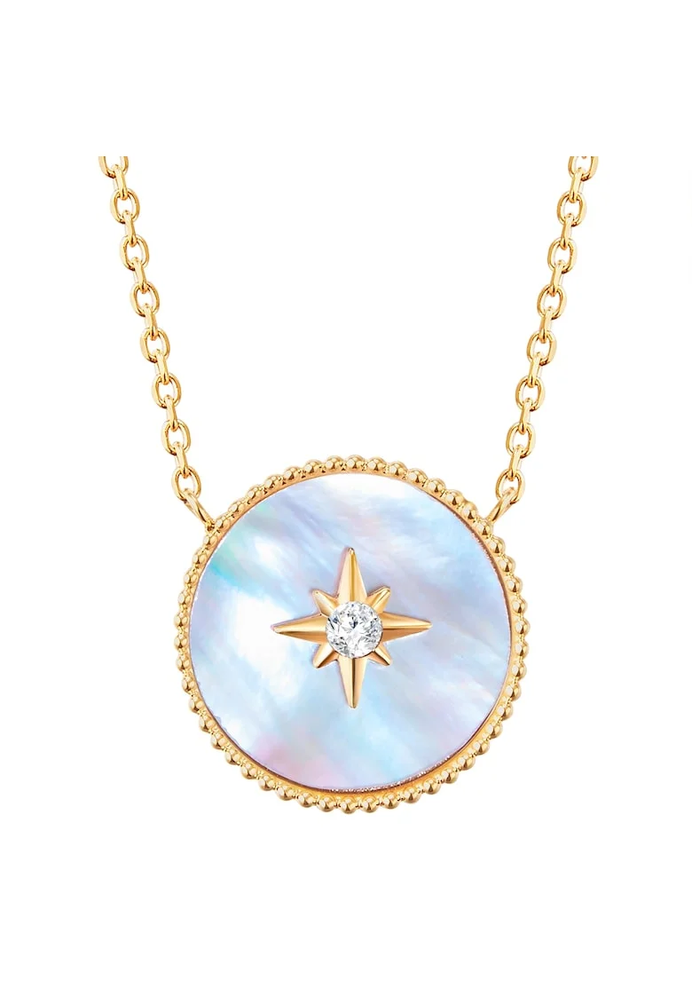 Colier placat cu aur de 18K si decorat cu cristal si Mother of Pearl, Auriu