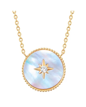 Colier placat cu aur de 18K si decorat cu cristal si Mother of Pearl, Auriu