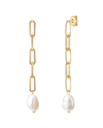 Cercei drop placati cu aur de 18K si decorati cu perla, Auriu