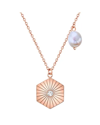 Pandantiv placat cu aur de 14K si decorat cu cristal si perla, Auriu rose