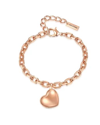 Bratara placa cu aur de 14k si cu talisman inima, Auriu rose