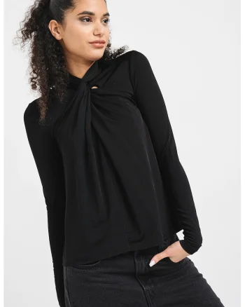 Bluza cu model uni si detaliu rasucit, Negru
