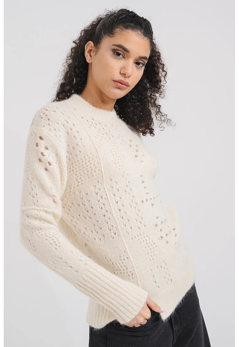 Pulover regular-fit cu decolteu la baza gatului, Alb optic