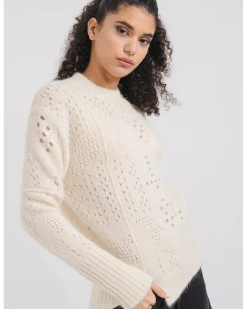 Pulover regular-fit cu decolteu la baza gatului, Alb optic