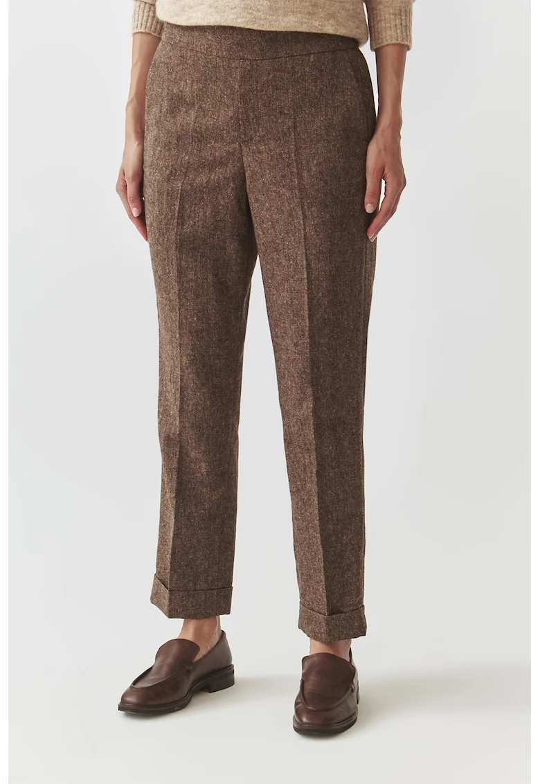 Pantaloni regular fit din amestec de lana, Maro melange