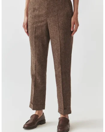 Pantaloni regular fit din amestec de lana, Maro melange