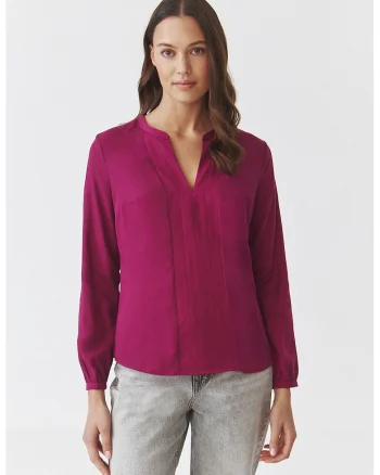 Bluza uni cu decolteu in V, Roz inchis