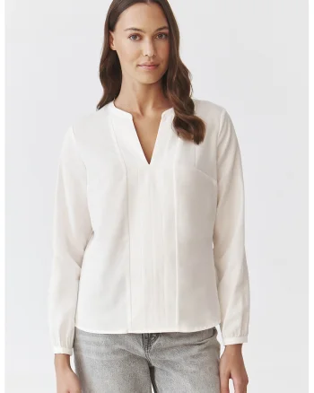 Bluza uni cu decolteu in V, Alb fildes