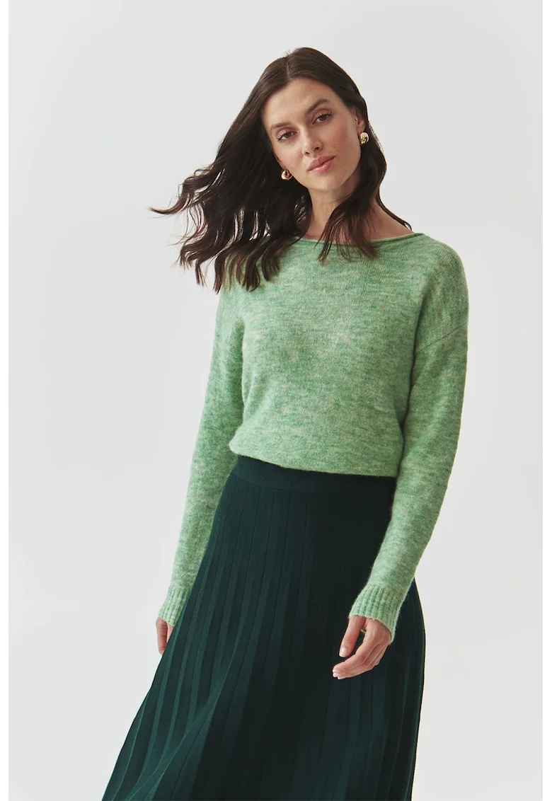 Pulover din amestec de lana cu decolteu rotund, Verde melange