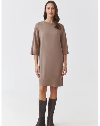 Rochie-pulover cu mansete striate, Maro taupe