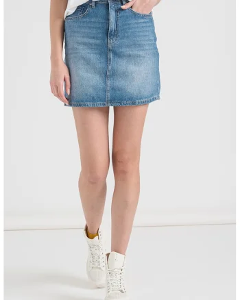 Fusta din denim cu talie inalta, Albastru pastel