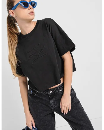 Tricou crop supradimensionat de bumbac organic, Negru