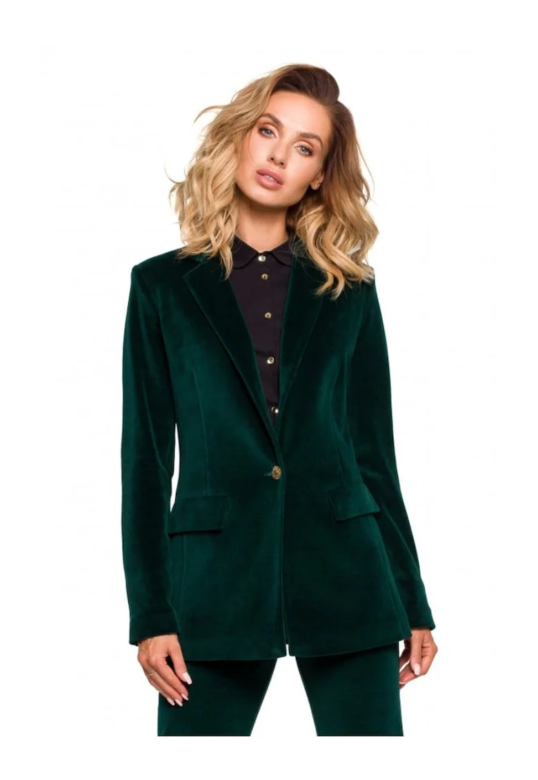Sacou dama cu curea,  Bumbac/Poliester, Verde