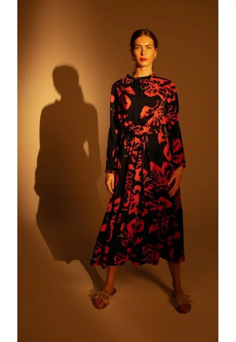Rochie dama,  Poliester/Elastan, Rosu/Negru