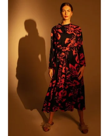 Rochie dama,  Poliester/Elastan, Rosu/Negru