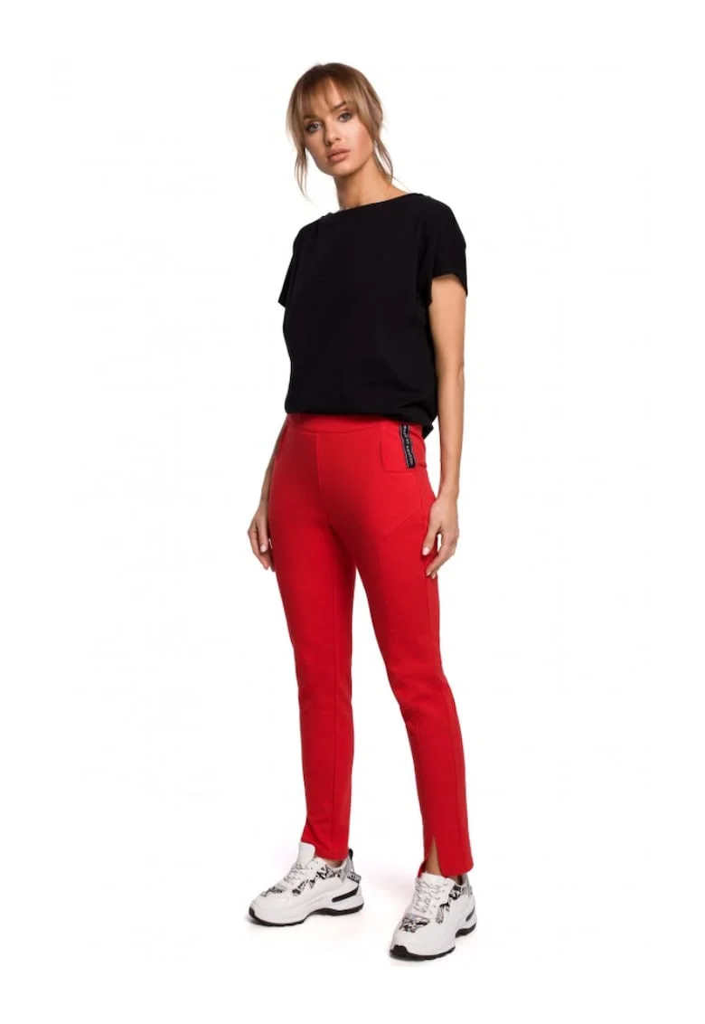 Pantaloni dama,  Bumbac/Elastan, Rosu