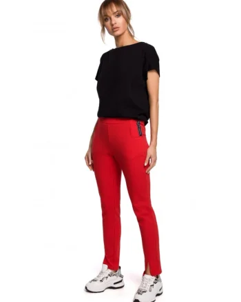 Pantaloni dama,  Bumbac/Elastan, Rosu