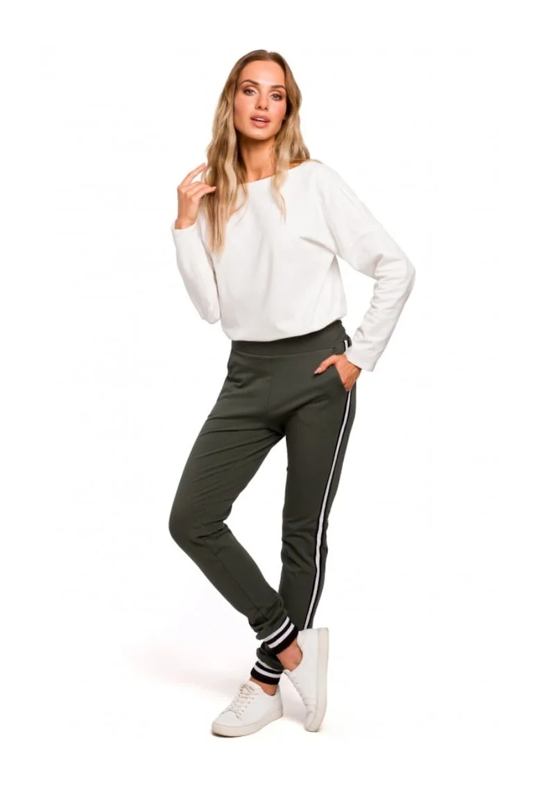 Pantaloni dama, Bumbac/Elastan, Verde kaki