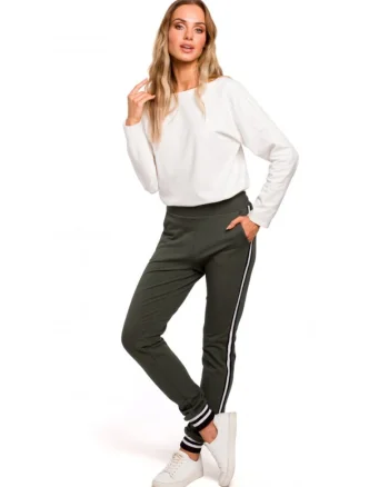 Pantaloni dama, Bumbac/Elastan, Verde kaki
