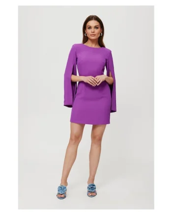 Rochie dama, cu maneci cu croiala, Poliester, Rosu, Lavanda
