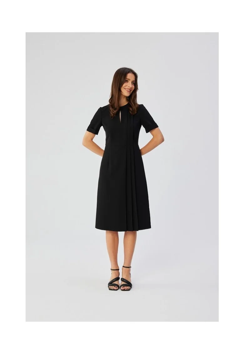 Rochie dama, cu pliuri laterale decorative, Poliester, 36798, Negru