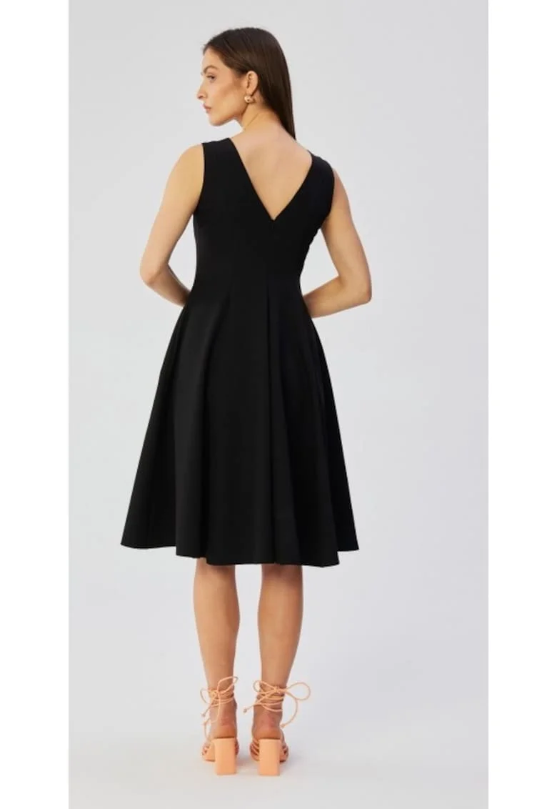 Rochie dama, evazata fara maneci, Poliester, 45872, Negru